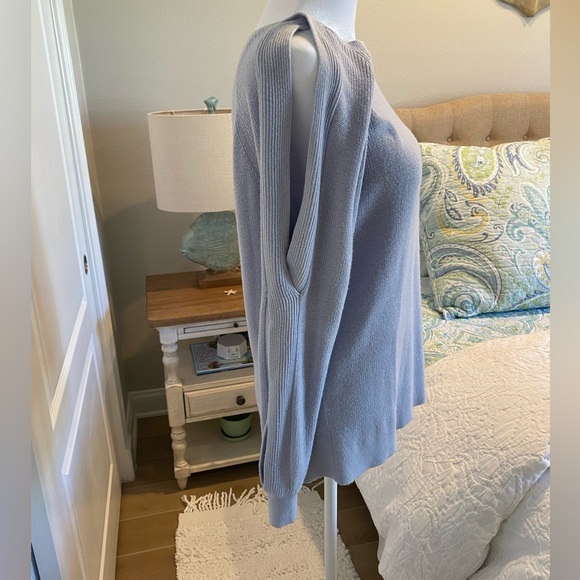 Club Monaco Cold Shoulder Sweater, Size SP, light blue. - Picture 2 of 3